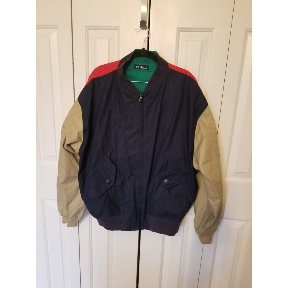 Vintage 90s Big Nautica Reversible Jacket S1 Embroidered color block Sailing L